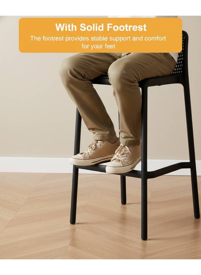 كرسي بار مع مسند ظهر، كرسي بار بتصميم عصري مع مسند للقدمين، كرسي بار مستقر وبسيط التصميم لغرفة المعيشة وغرفة الحفلات ومطبخ المطبخ، أسود 40x50x75 سم - Image 5